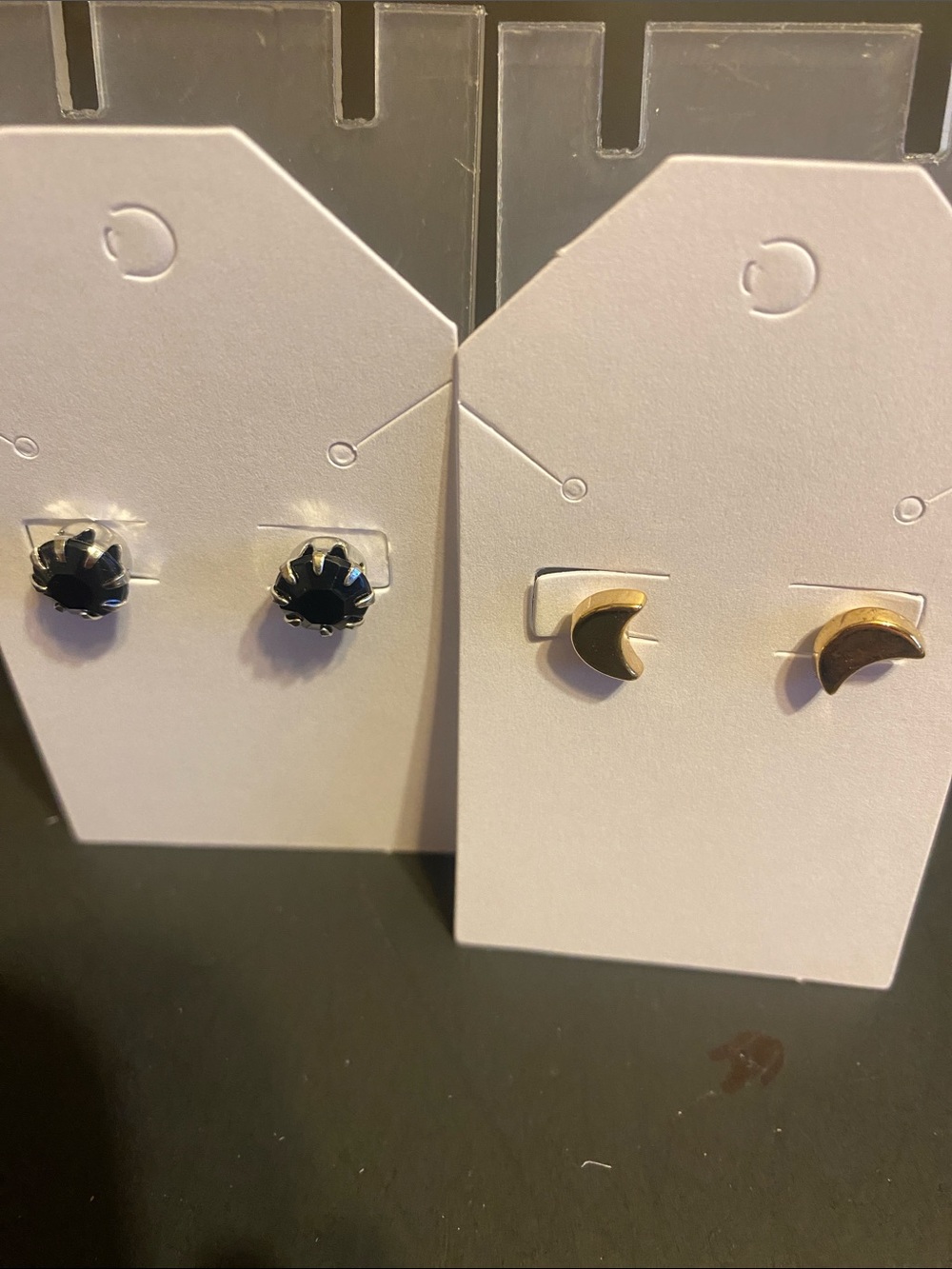 Gold Moon & Black Stud Earring Set - Women Jewelry
